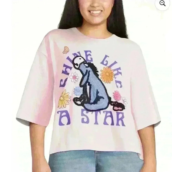 Eeyore shine like a star Juniors Crochet Graphic T with Short Sleeves, Sizes XL - Picture 2 of 7